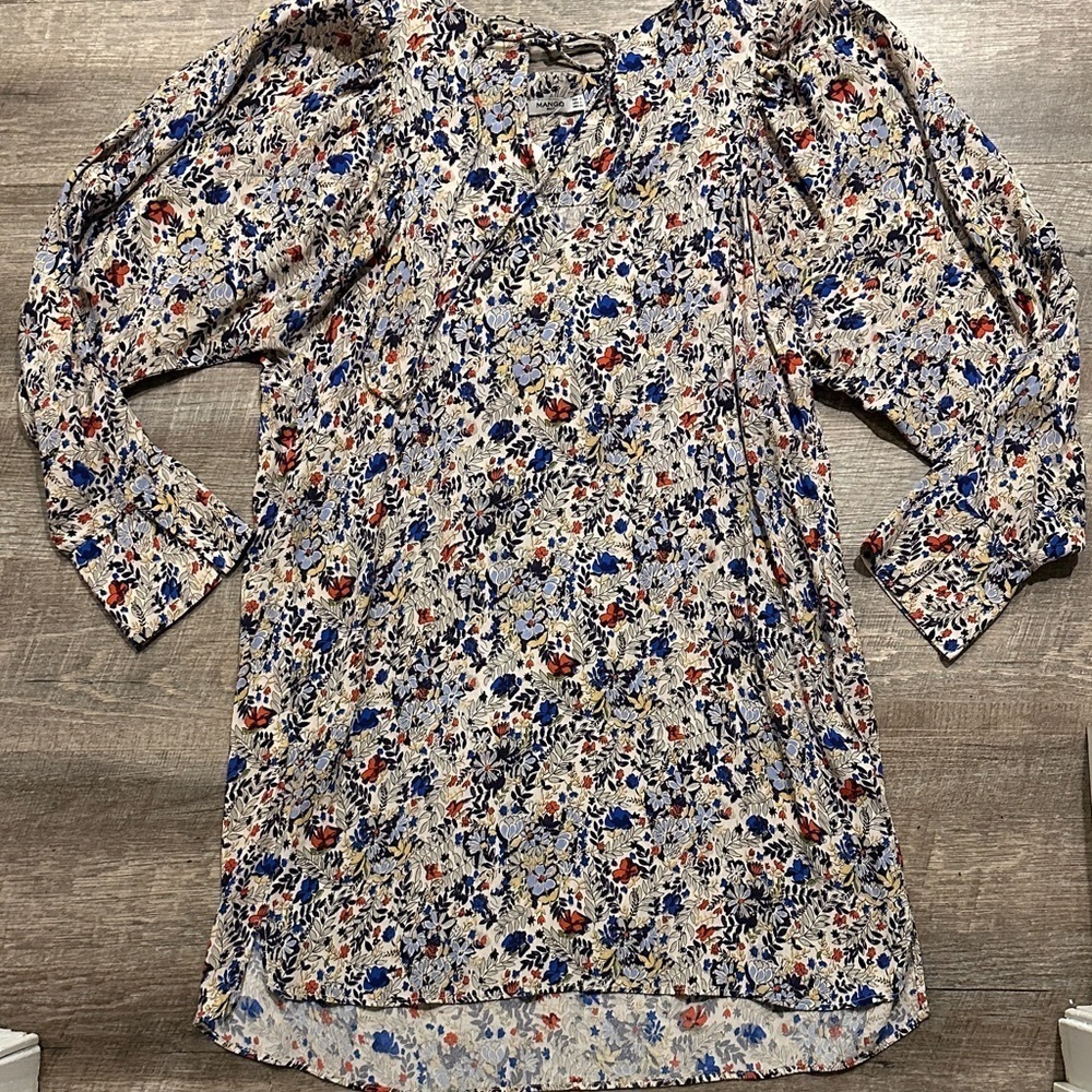Mango Multicolor Floral Long Sleeve boho mini Dress Size 4 - Picture 9 of 12